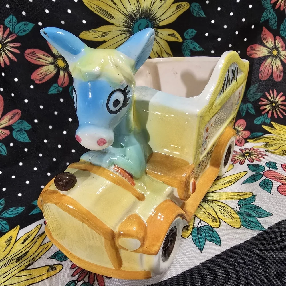 Japan Donkey Taxi Ceramic Vintage Planter Home Decor Accent